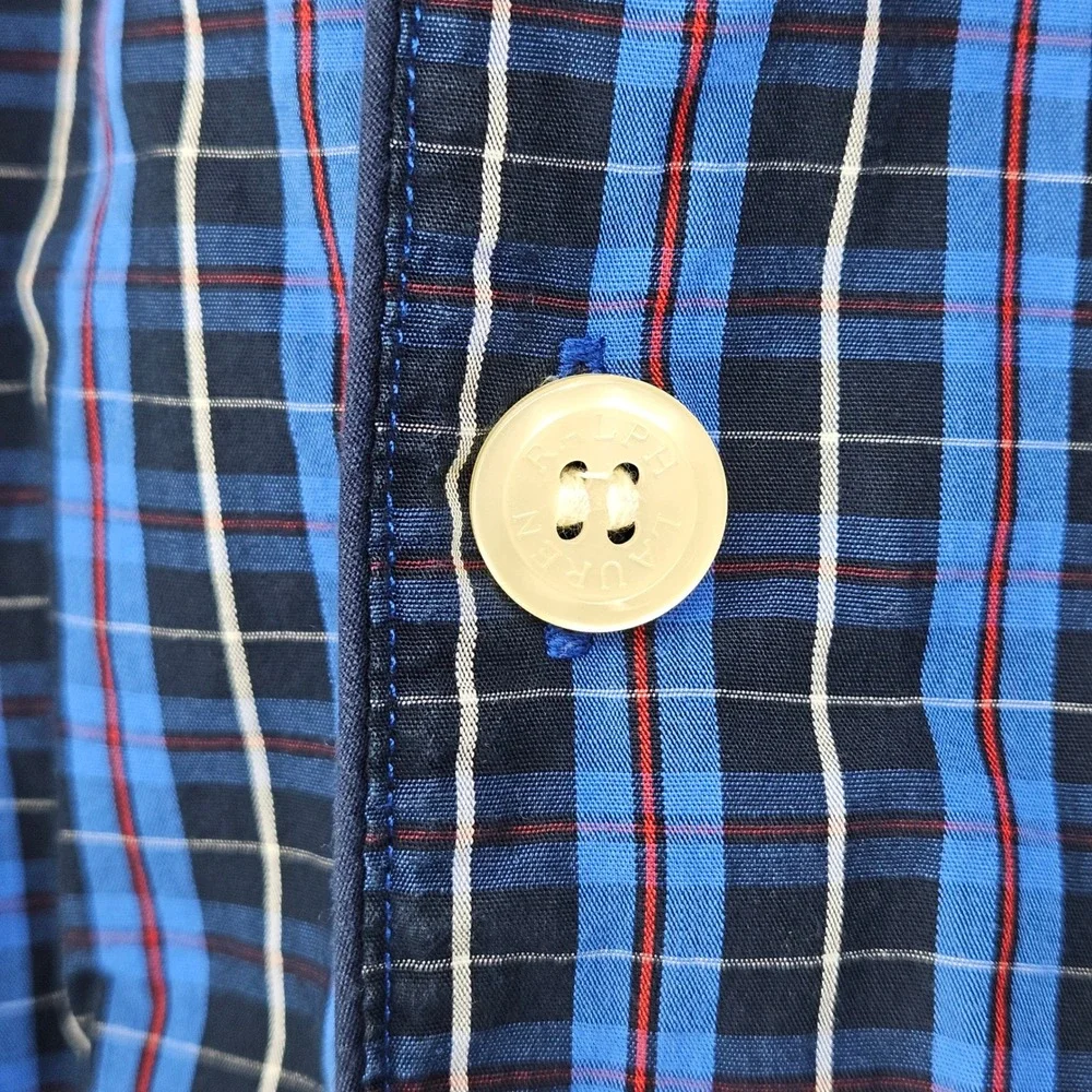 Polo Ralph Lauren‎ Pajama Shirt Mens Large Blue Plaid Cotton Long Sleeve Button